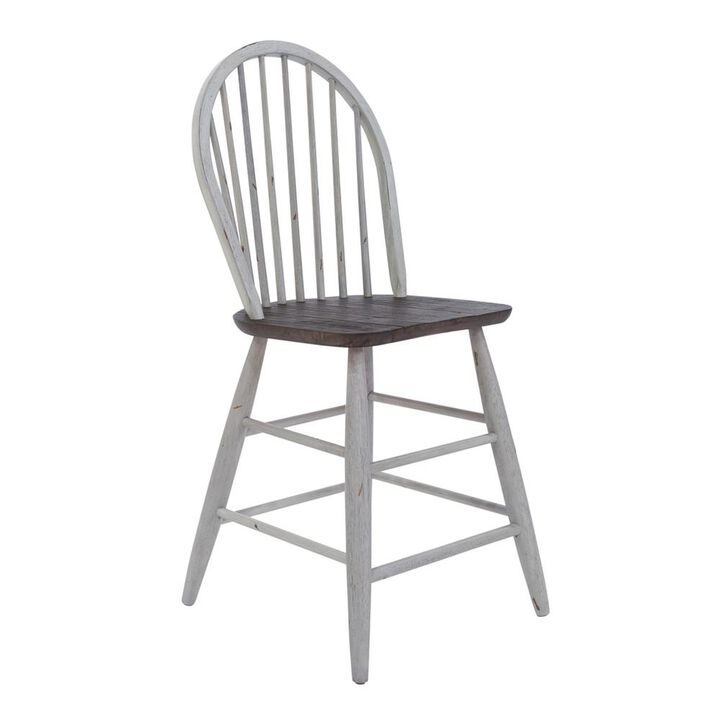 Liberty Furniture Farmhouse Windsor Back Counter Chair in Two Tone White w/ Wood Tone Top