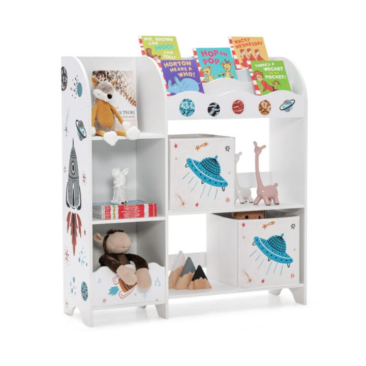 Hivvago Kids Toy and Book Organizer Children Wooden Storage Cabinet with Storage Bins - UFO