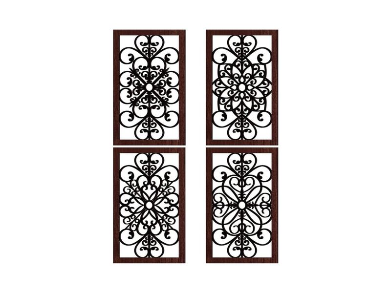 4 Piece Rustic Wooden Wall Art Farmhouse Carved Decor for Living Room Home Wall Art image number 0