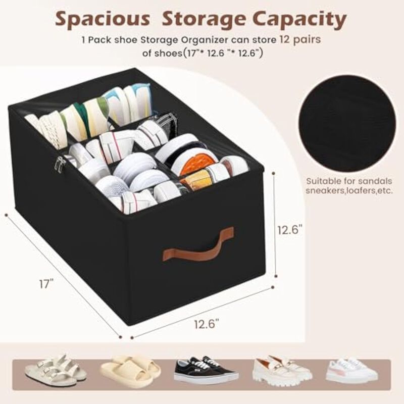 Shoe Organizer Closet Storage Black Foldable Box Clear Cover image number 3