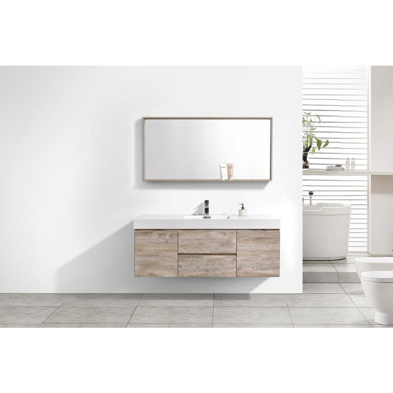 Kubebath Bliss 60 Single Sink Nature Wood Wall Mount Modern Bathroom Vanity