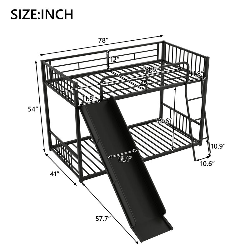 Whisen Metal Bunk Bed with Slide, Twin over Twin