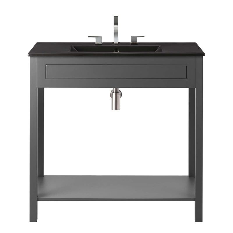 Modway Altura 36" MDF Ceramic and Particleboard Bathroom Vanity in Gray/Black image number 5