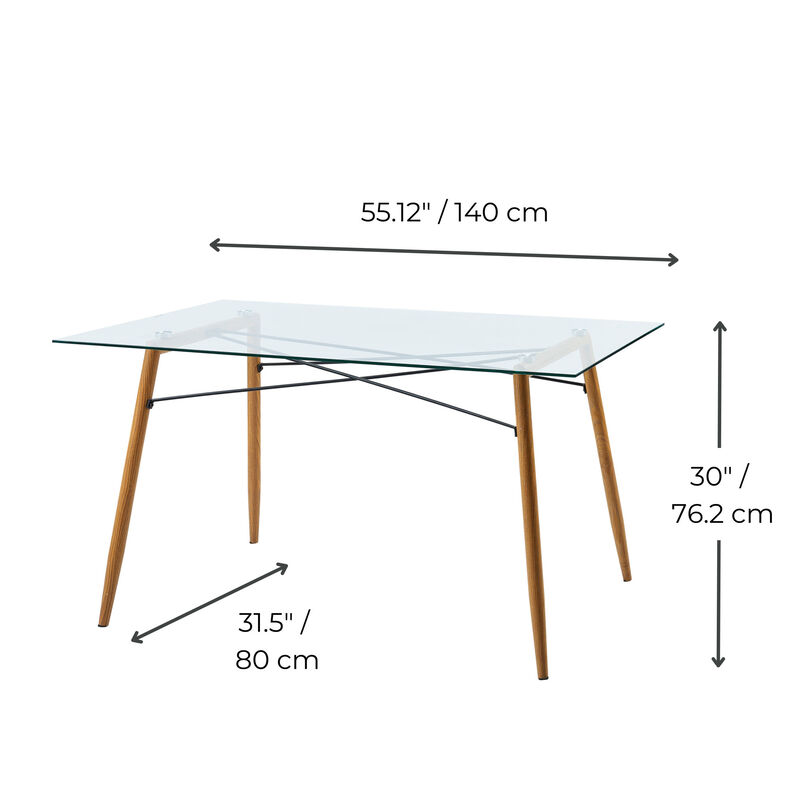 Minimalist Glass Top Dining Table with Wood Base, Natural image number 4