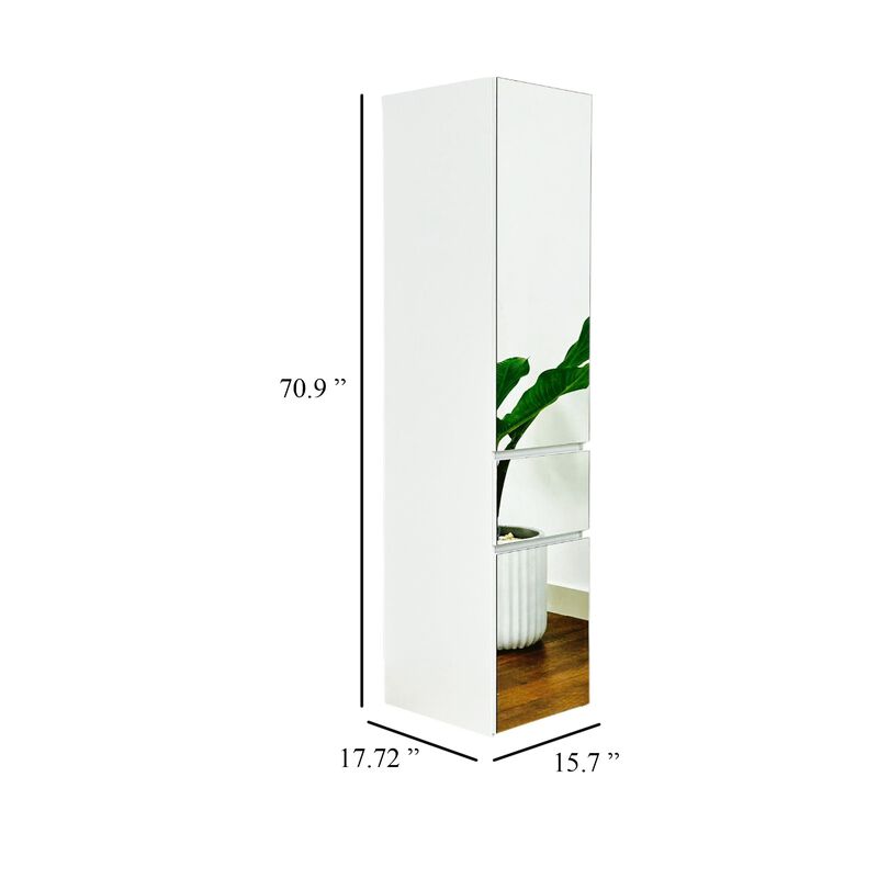 Ely Slim Closet Cabinet w Mirror, 1 Drawer, 71 Inch, White Melamine
