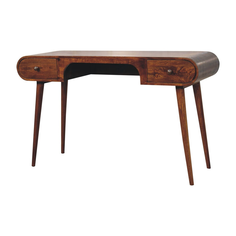 HomeRoots 54" Brown Solid Wood Writing Desk With Two Drawers image number 2