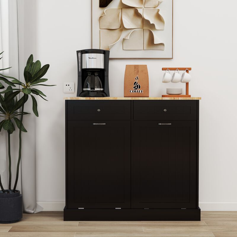 Two Drawers and Two-Compartment Tilt-Out Trash Cabinet Kitchen Trash Cabinet