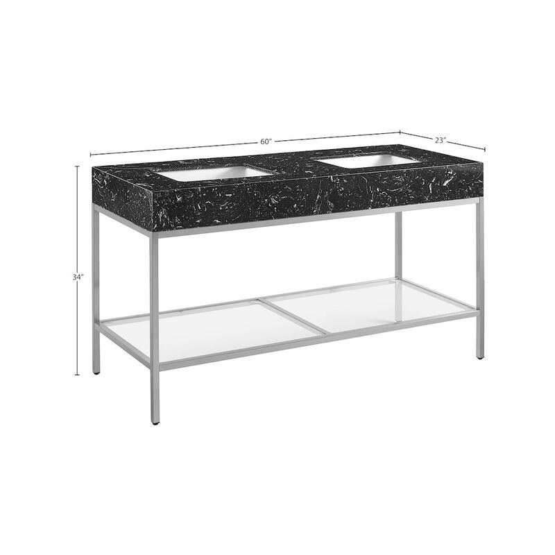 Meridian Furniture Marmo Black Engineered Marble Bathroom Vanity