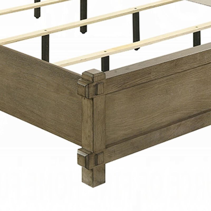 Cera Queen Size Bed, Panel Headboard with Top Rails, Antique Oak Brown image number 6