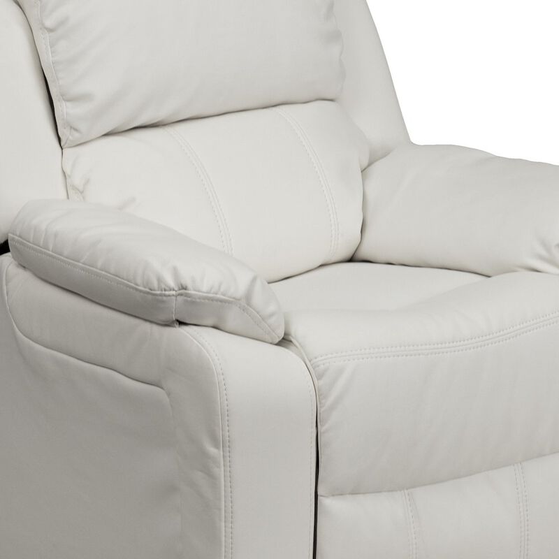 Flash Furniture Deluxe Padded Contemporary White Vinyl Kids Recliner with Storage Arms