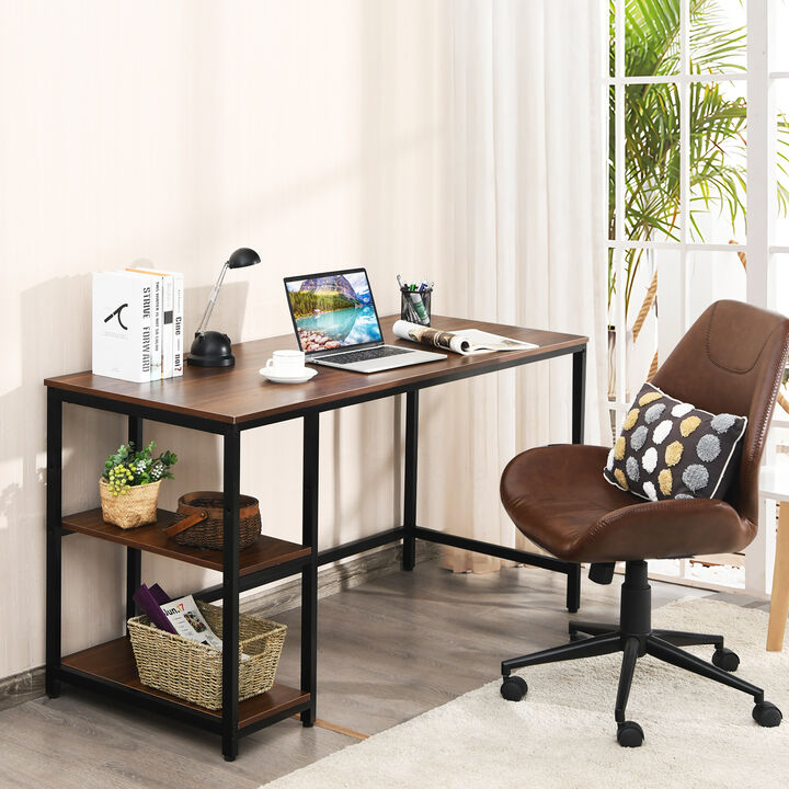 Costway 55'' Computer Desk Office Study Table Workstation Home w/ Adjustable Shelf Rustic Brown
