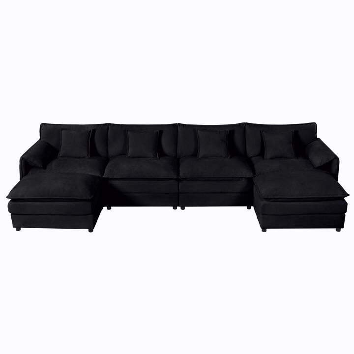 Modular Sectional Sofa,Oversized Deep Seat U Shaped Couch Set for Living Room,4-Seater Comfy Cloud Couches with Two Movable Ottomans,Chenille,Blue