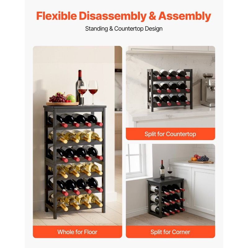 Freestanding 24 Bottle Wine Rack with Tabletop for Kitchen and Dining Room-Black image number 7