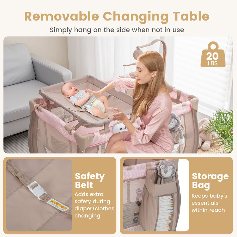 Portable Baby Playard with Changing Table Bassinet and Music Box