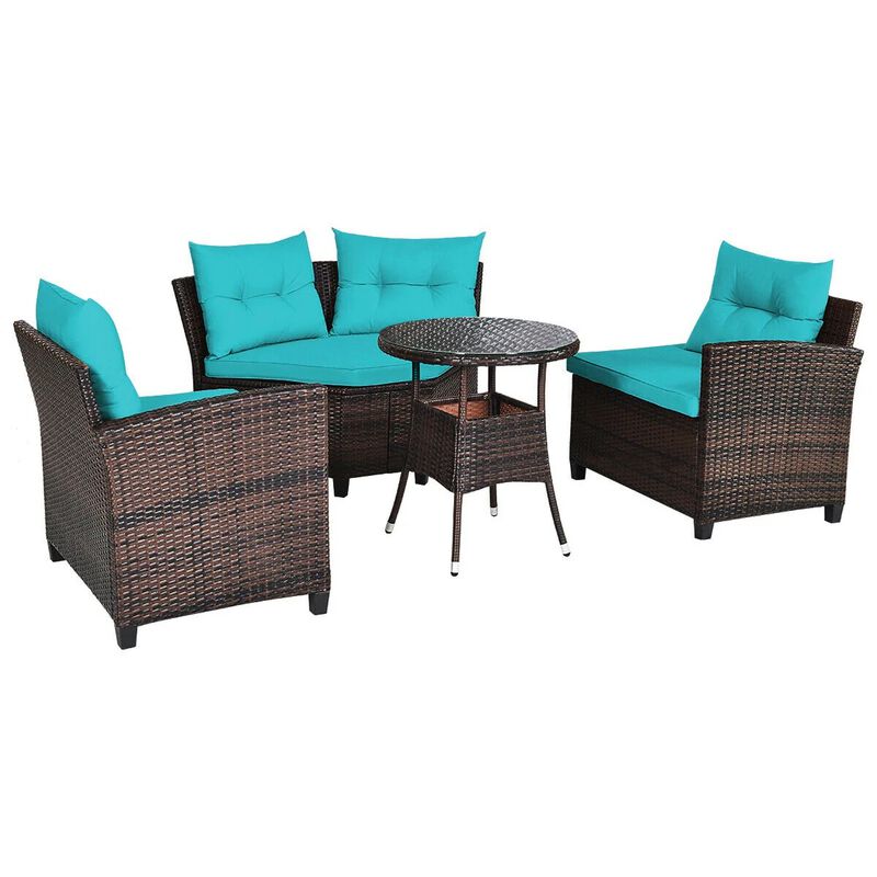 Mondawe 4 Pieces Outdoor Cushioned Rattan Furniture Set