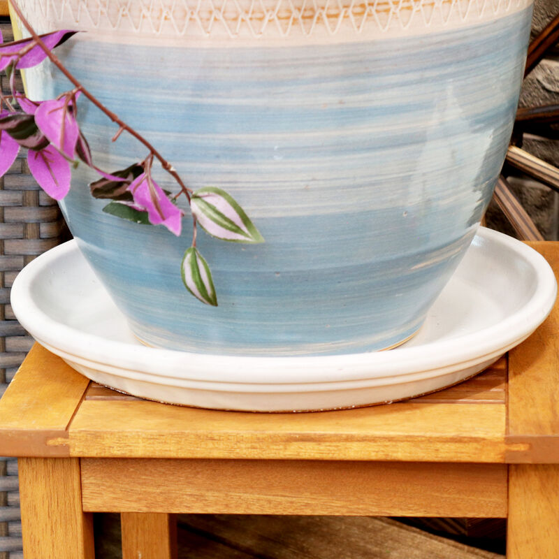Sunnydaze Glazed Ceramic Flower Pot/Plant Saucer - Set of 2