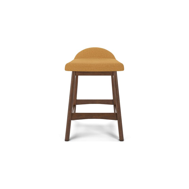 Jeyn Counter Stool with Footrest Set of 2, Brown Hardwood, Yellow Seat