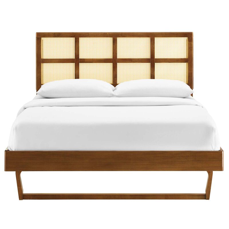 Sidney Cane and Wood Full Platform Bed With Angular Legs image number 5