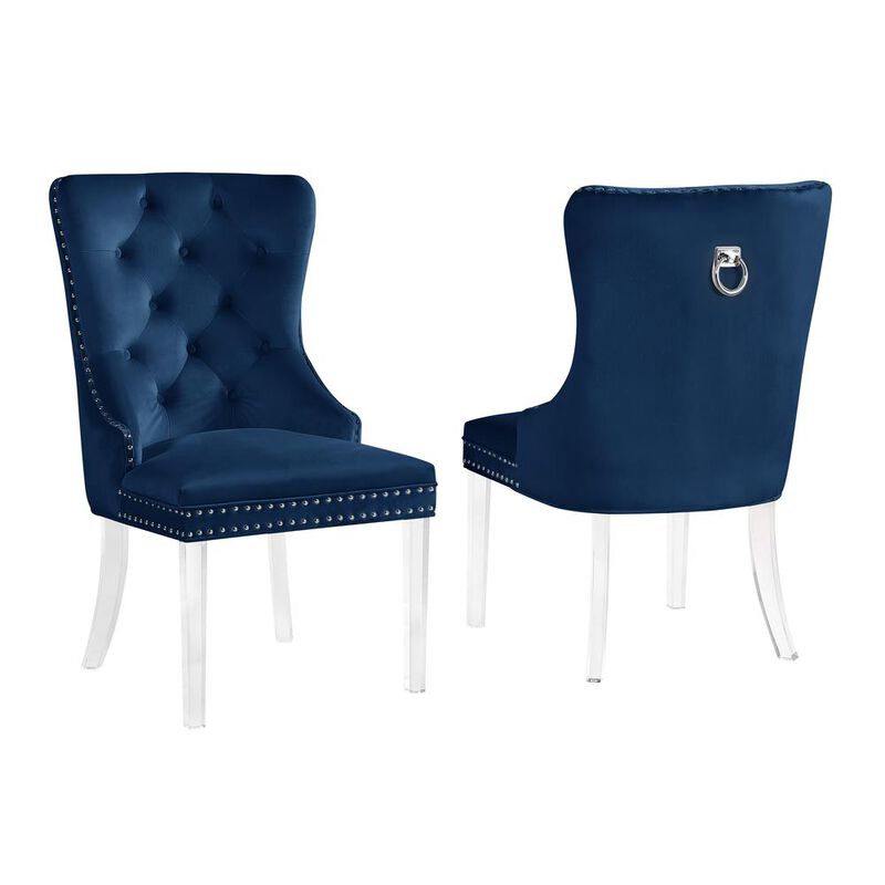 Leah Blue Tufted Velvet with Acrylic Leg Dining Chairs (Set of 2) image number 1