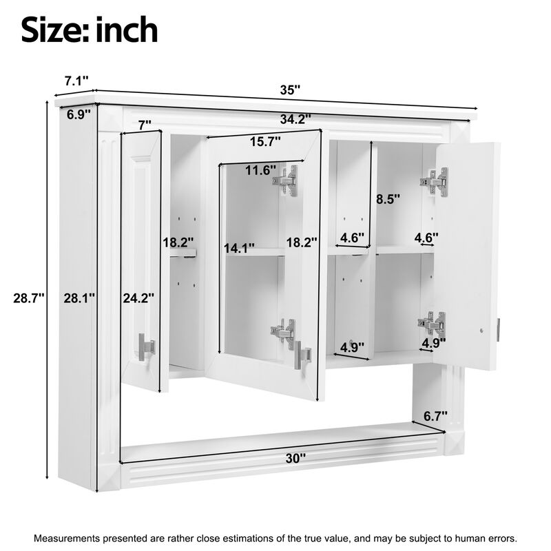 ELEMENT ACE 35-Inch Wall Mounted Medicine Cabinet with Mirror and Adjustable Shelves image number 2