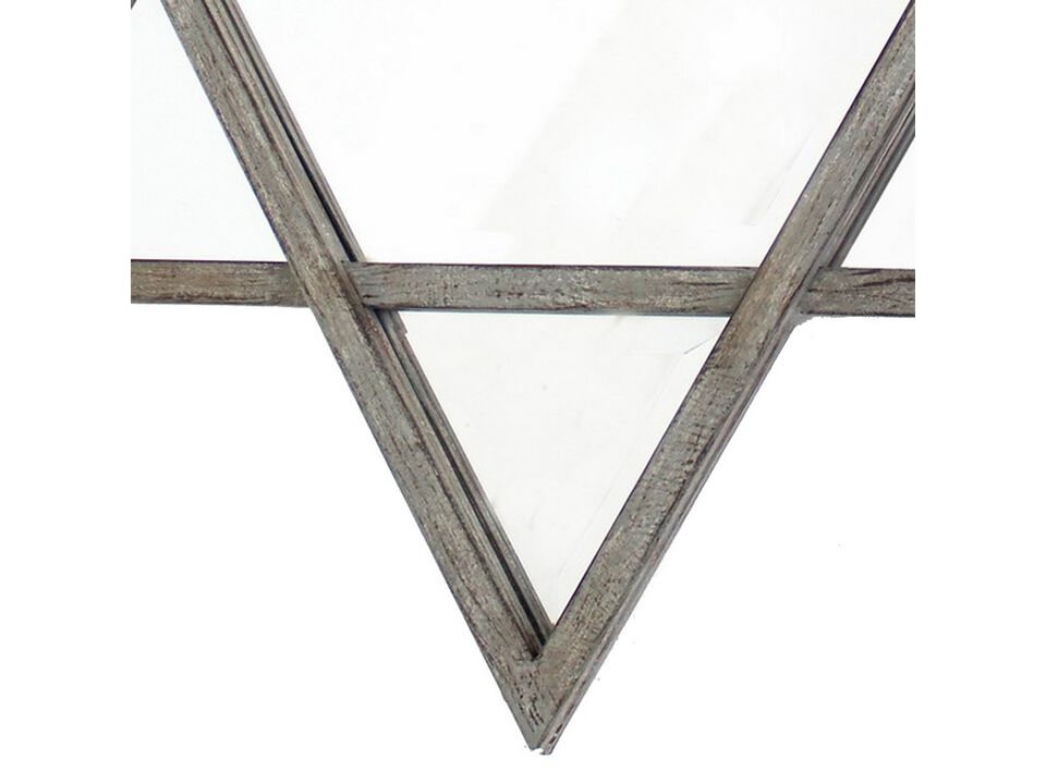 Transitional Wooden Wall Mirror with Hexagram Shape Design, Brown - Benzara
