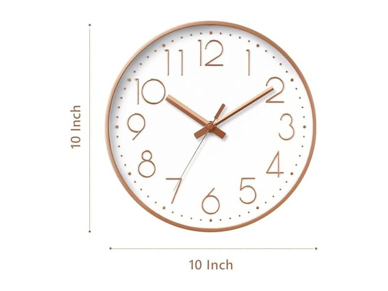 Gold Wall Clock 10 Inch Silent Non Ticking Modern Battery Operated Kitchen Decor image number 2