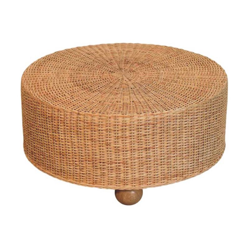 Artisan Furniture Solid Wood Regency Round Woven Coffee Table with Ball Feet