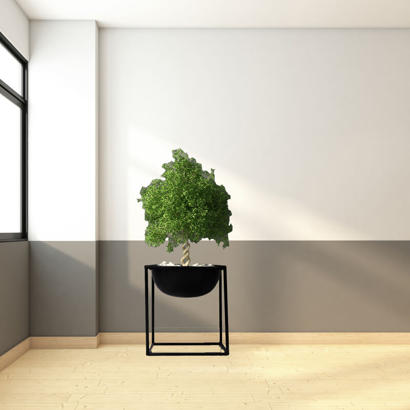 Contemporary Black Metal 9 Inches Tall Table Flower Planter Pot with Stand, Perfect for Adding a Touch of Elegance and Style to your Entryway, Living Room, Kitchen, or Dining Room