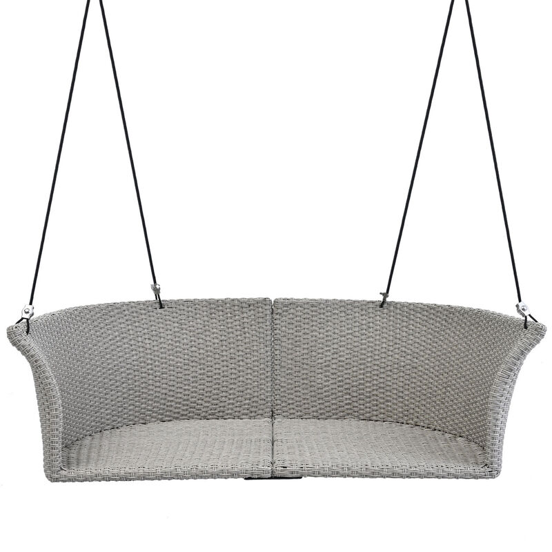 51.9" 2-Person Hanging Seat, Rattan Woven Swing Chair, Porch Swing With Ropes, Gray Wicker And Cushion image number 3