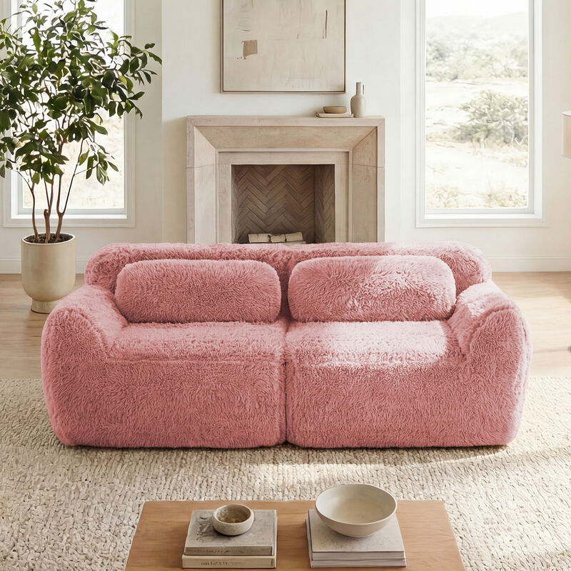 Monimp Soft Fluffy Plush Fabric Loveseats image number 1