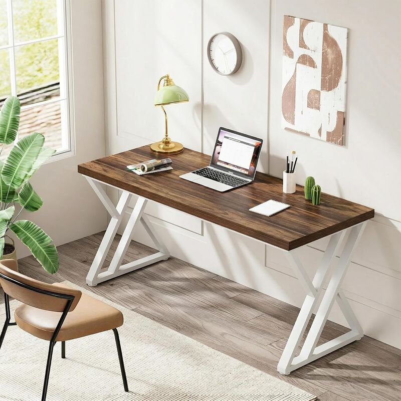 Tribesigns 63" Computer Desk, Farmhouse Office Executive Desk with X-Shaped Metal Legs, Large Home Office Desk and Writing Desk for Study Room, Rustic Industrial Wood Desk, 350 lb Capacity image number 3