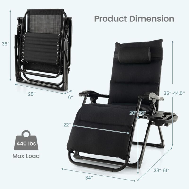 Hivvago Adjustable Metal Zero Gravity Lounge Chair with Removable Cushion and Cup Holder Tray