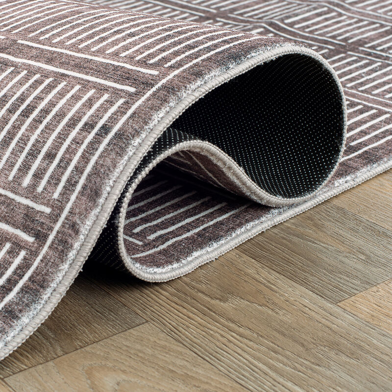 World Rug Gallery Bohemian Stripe Lines Washable Non Slip Area Rug:  Polyester,  Abstract,  Low Loop Pile,  Indoor image number 3