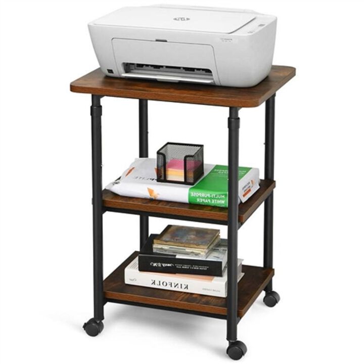 Multifunction Rolling Printer Cart with Adjustable Height & 3 Storage Tiers