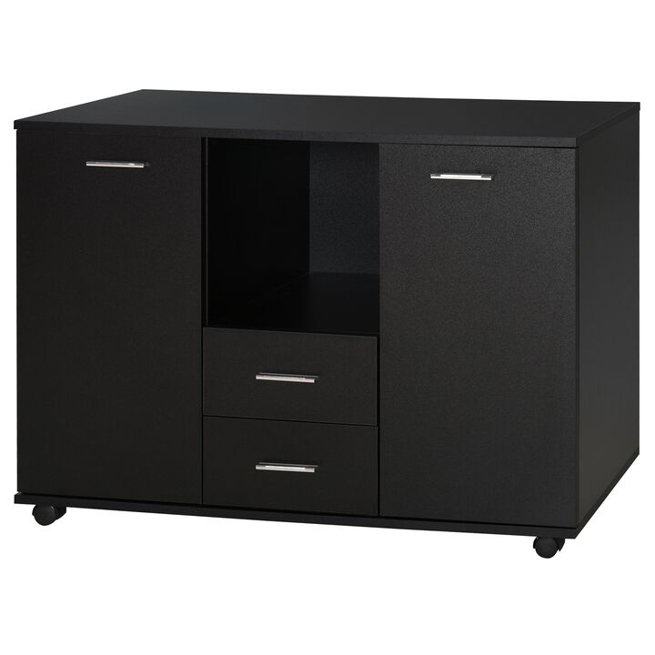 Charcoal Grey File Cabinet with Shelf: Office storage cabinet with two drawers, fitting letter-sized papers, and a shelf for additional storage.