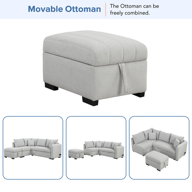 Merax L-shaped Sectional Pull Out Sofa Bed Sleeper Sofa with 2 USB Ports. image number 6