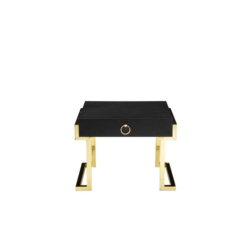 90210 Furniture Julia Side Table In Black Ash Veneer And Gold