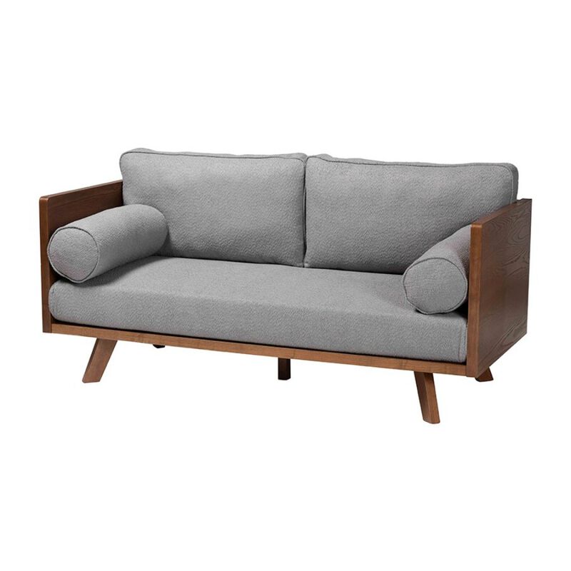 Baxton Studio Uriel Mid-Century Modern Grey Boucle Fabric Sofa