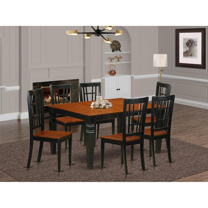 7 Pc Kitchen table set with a Dining Table and 6 Wood Dining Chairs in Black