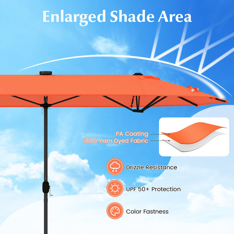 Double-sided Patio Umbrella with Solar Lights for Garden Pool Backyard