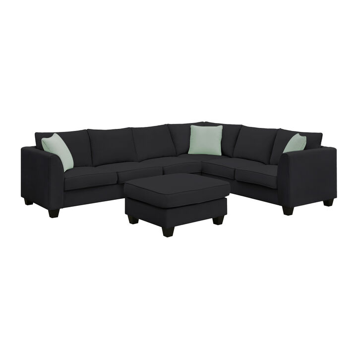 Large L-Shaped Sectional Sofa with Ottoman & 3 Pillows, 7-Seat Modular Fabric Living Room Set