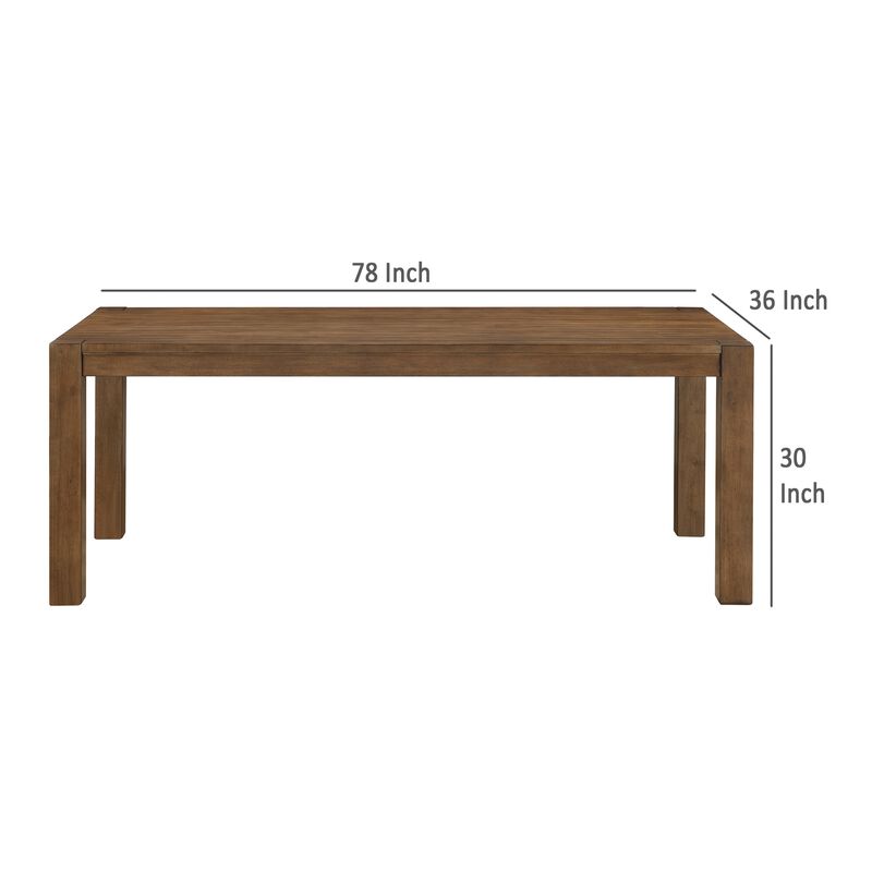 Enix Dining Table with Burnished Edges, Brown Solid Rubberwood 78 Inch - Benzara image number 4