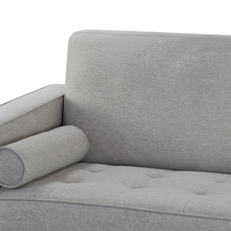 Glamour Home Bisera Twill Tufted Fabric Sofa with Walnut Wood Legs