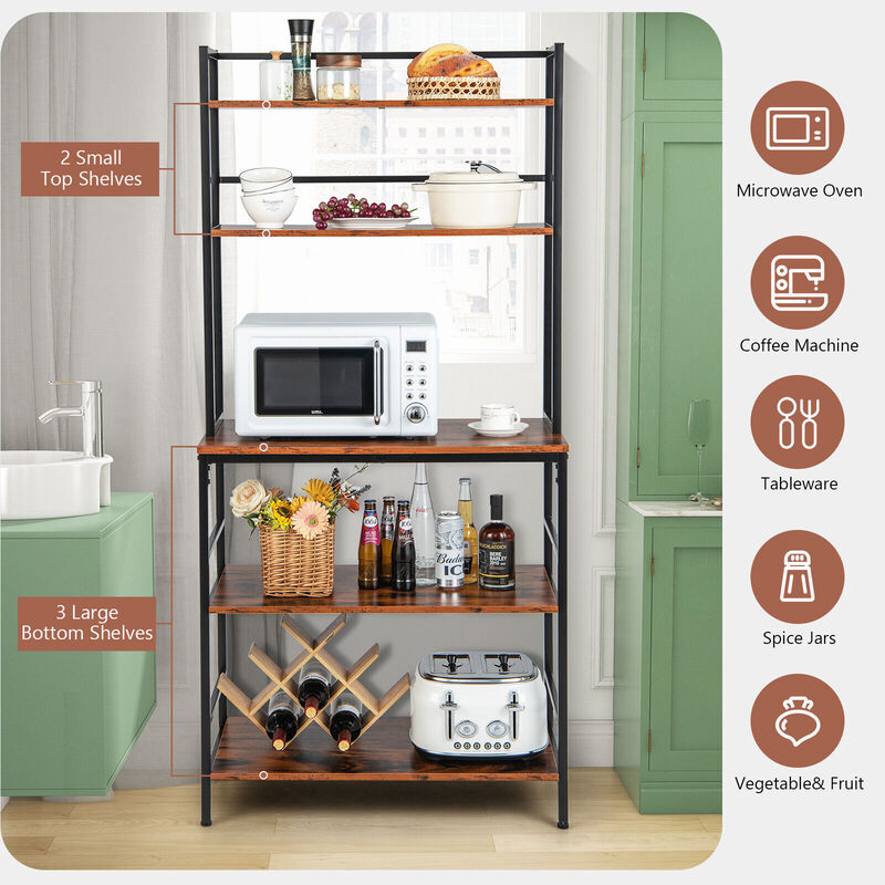 5-Tier Kitchen Bakers Rack with Hutch and Open Shelves