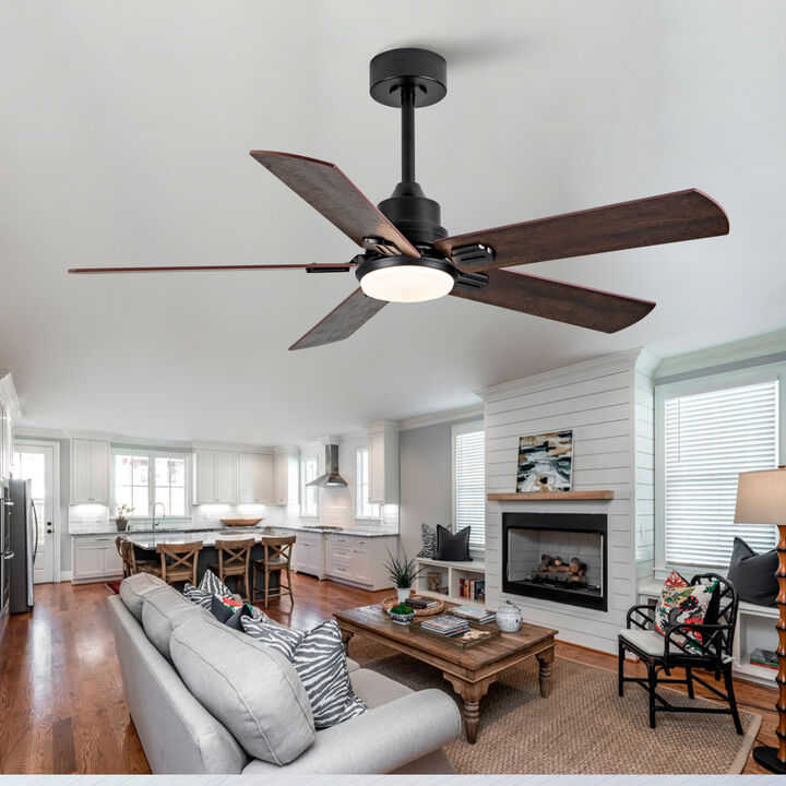 ELEMENT ACE 52 Inch Indoor Outdoor Ceiling Fan with Dimmable LED Light, Quiet Reversible DC Motor, 6 Speed Settings, Remote & App Control for Living Rooms Patios Porches