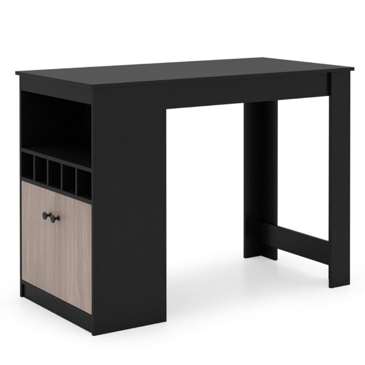 Hivvago 48 Inch Bar Table with Storage Cabinet and Wine Rack
