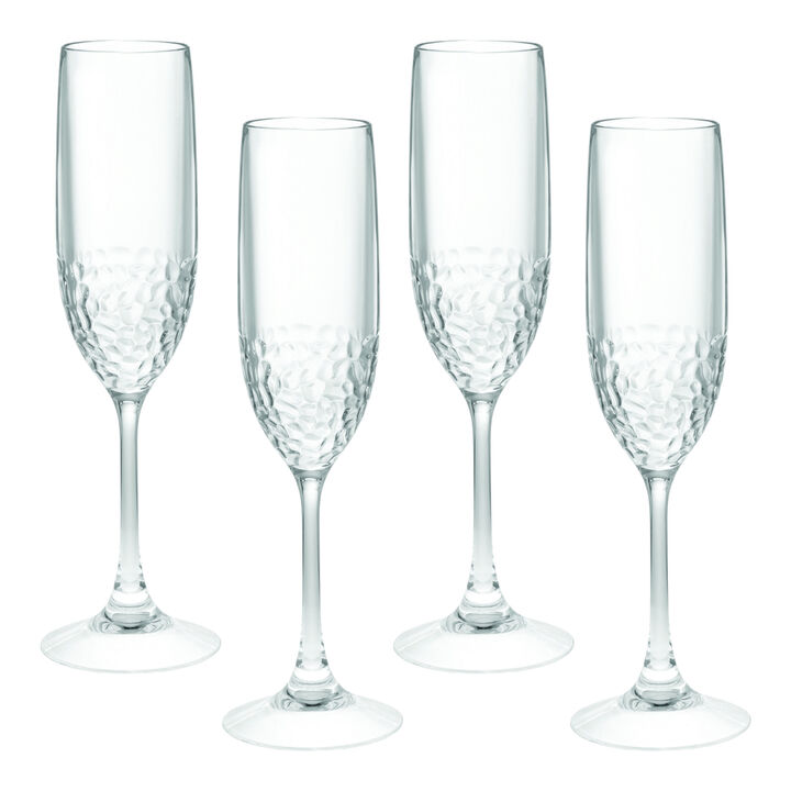 Set of 4 Dimpled Tritan Plastic Stemmed Flutes for Champagne and Sparkling Drinks