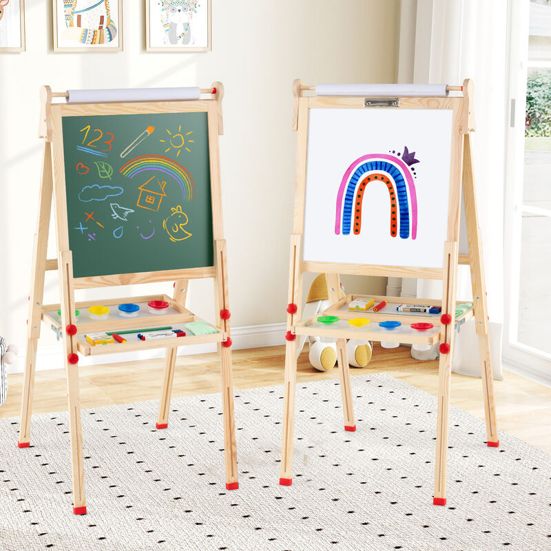 Double-Sided Wooden Kids Art Easel 3-in-1 Folding Design image number 1