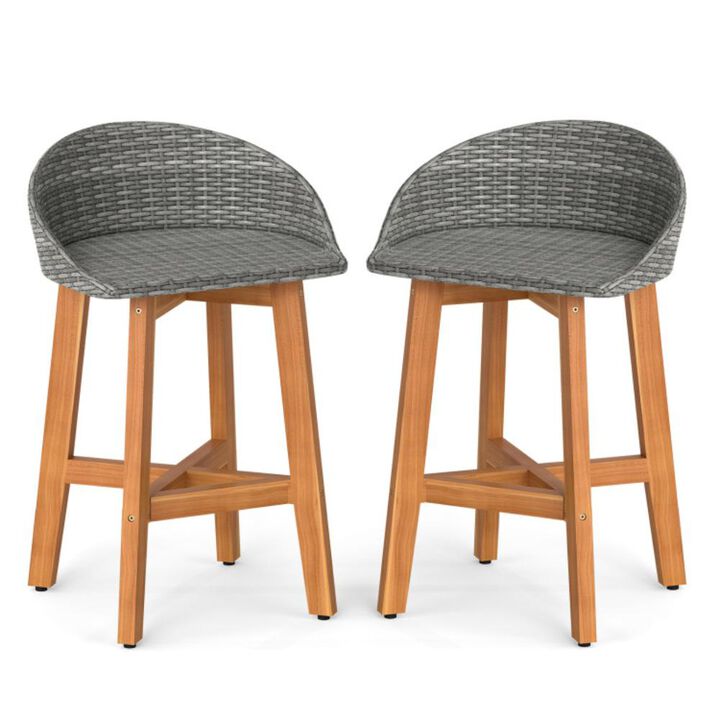 Hivvago Outdoor Faux Rattan Bar Chairs Set of 2 with Ergonomic Backrests and Footrests