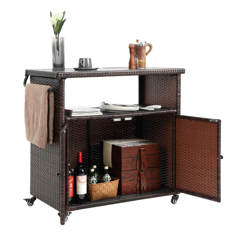 Outdoor Wicker Bar Cart image number 4